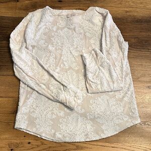 LOFT Women's Cream Textured Long Sleeve Tee